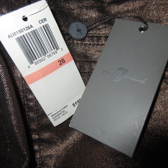 7 For All Mankind Metallic Bronze Skinny Jeans. - Picture 3 of 14